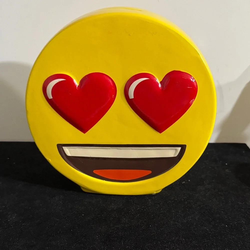 Emoji Heart Eyes Smiley Face Yellow Red Ceramic Coin Money Piggy Bank Saving
